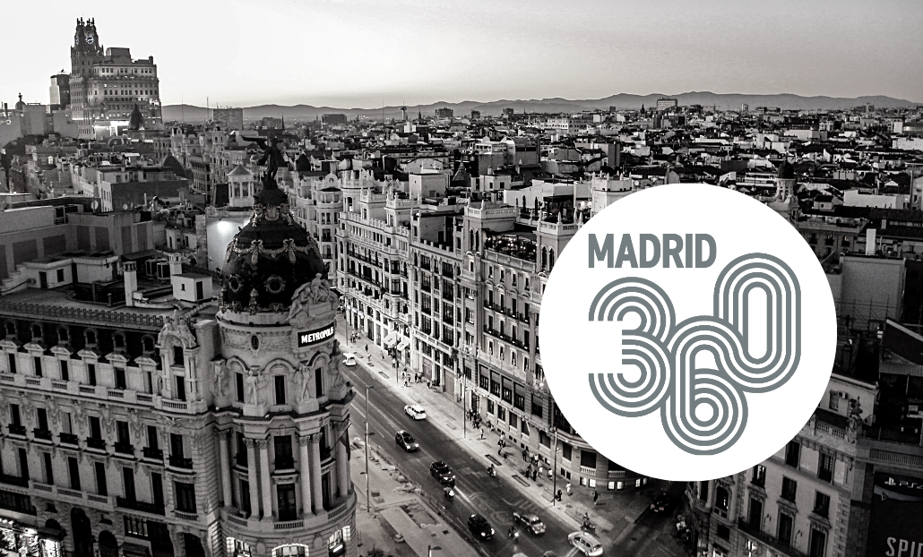logo de madrid 360 en blanco y negro